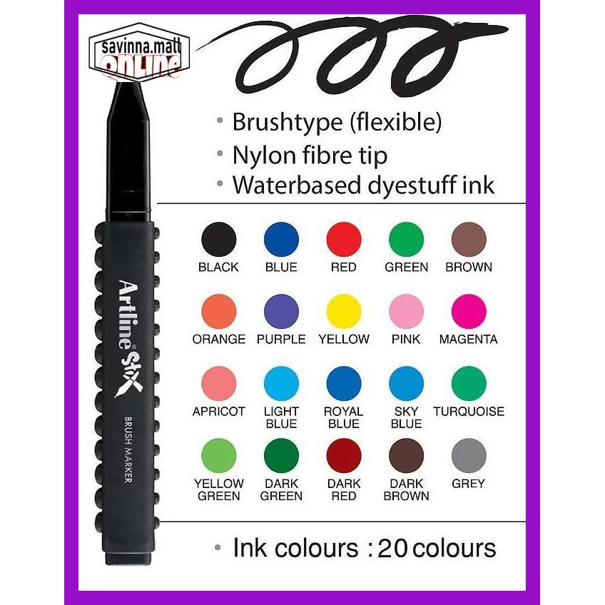 

U0Uo879- Artline Stix Brush Marker Pen Satuan - Red Y7Ry688-