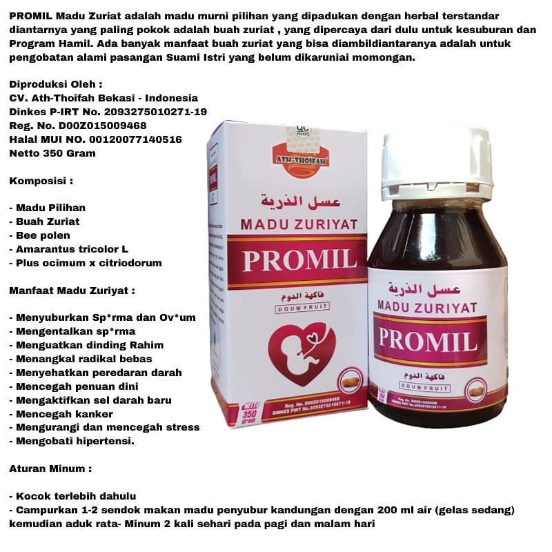 MADU PROMIL Madu Zuriat / Madu progam hamil / madu zuriat promil Ath - thoifah 350gr