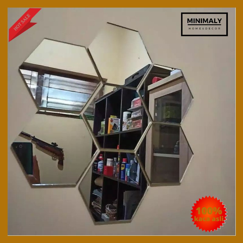 Cermin Tempel Dinding (CERMIN ASLI UKURAN 16X14cm) Cermin Hexagonal Cermin Dinding Cermin Aesthetic 