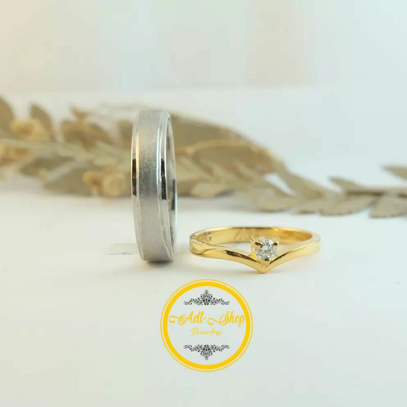 Cincin perak couple lapis putih dan kuning emas, tunangan, nikah, sepasang