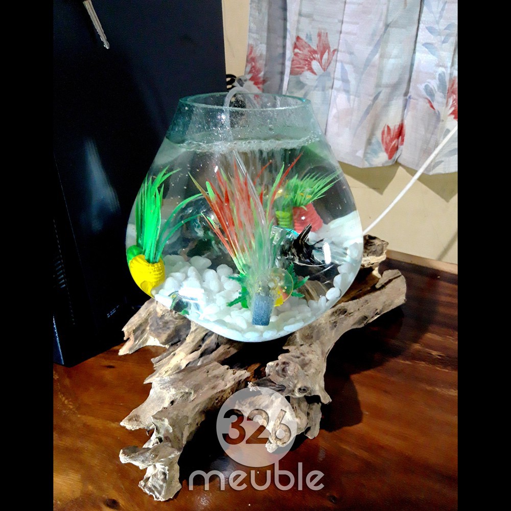 Aquarium Akar Jati Mebel Jepara Teak And Blown Glass Vase Sculpture Shopee Indonesia Aquarium akar kayu jepara