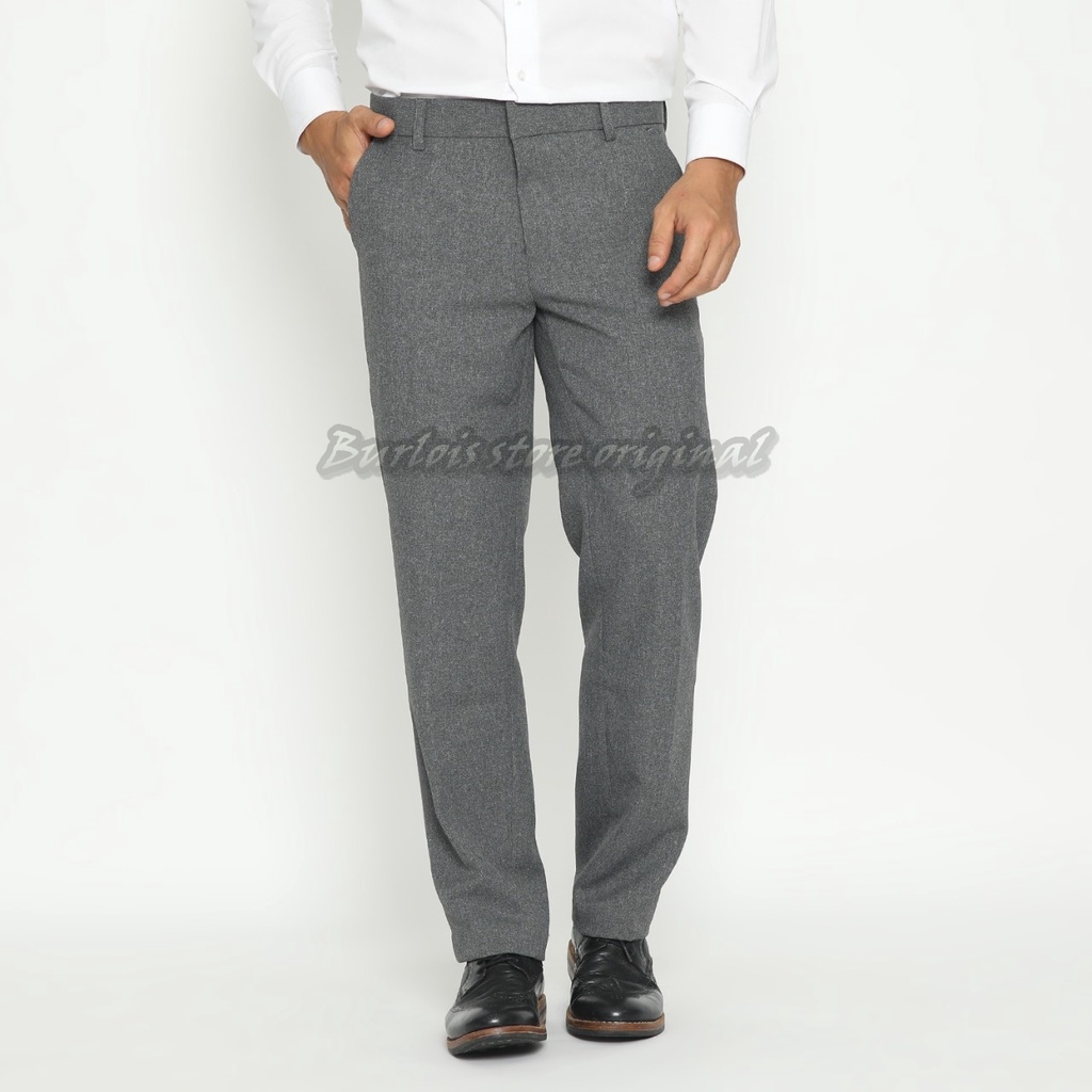 Celana Kantor Formal Kerja Bahan Dasar Pria Slimfit Burlois Abu Muda