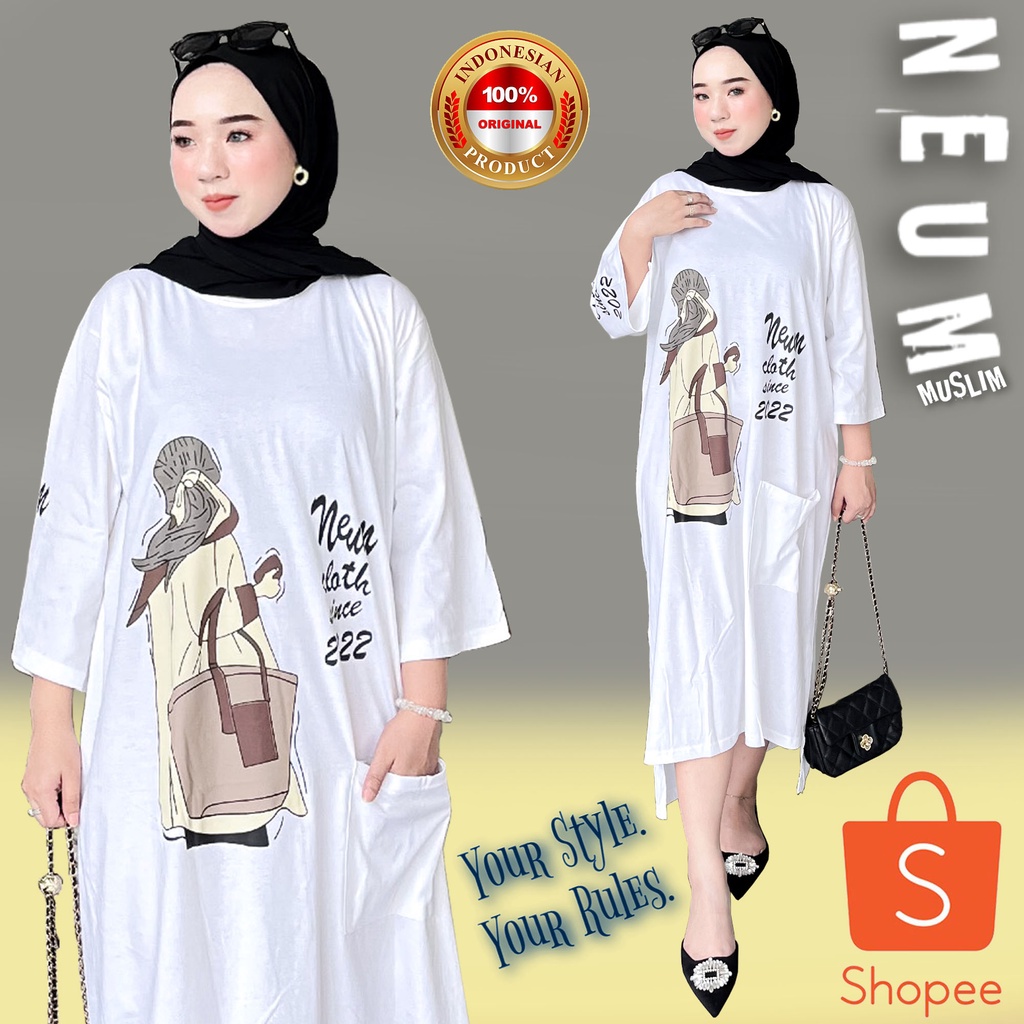 NEUM MUSLIM / Atasan Long Tunik Wanita Model Terbaru / Long Tunik NEUM White Oma / Long Tunik Terbar