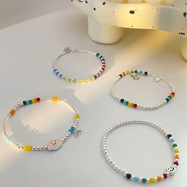 Korean Fashion New Women's Rainbow Beaded Bracelet Hello Girl Jewelry