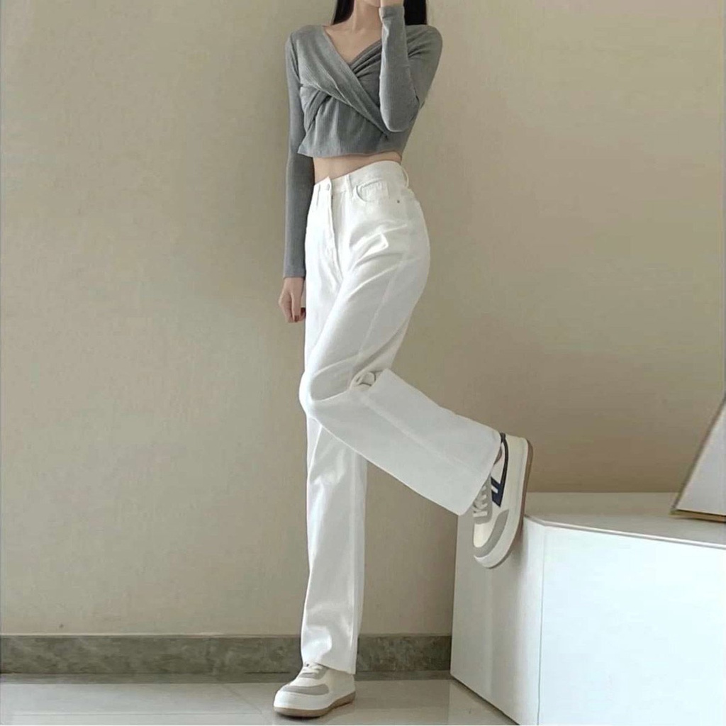 new straight longgar high waist celana jeans panjang wanita