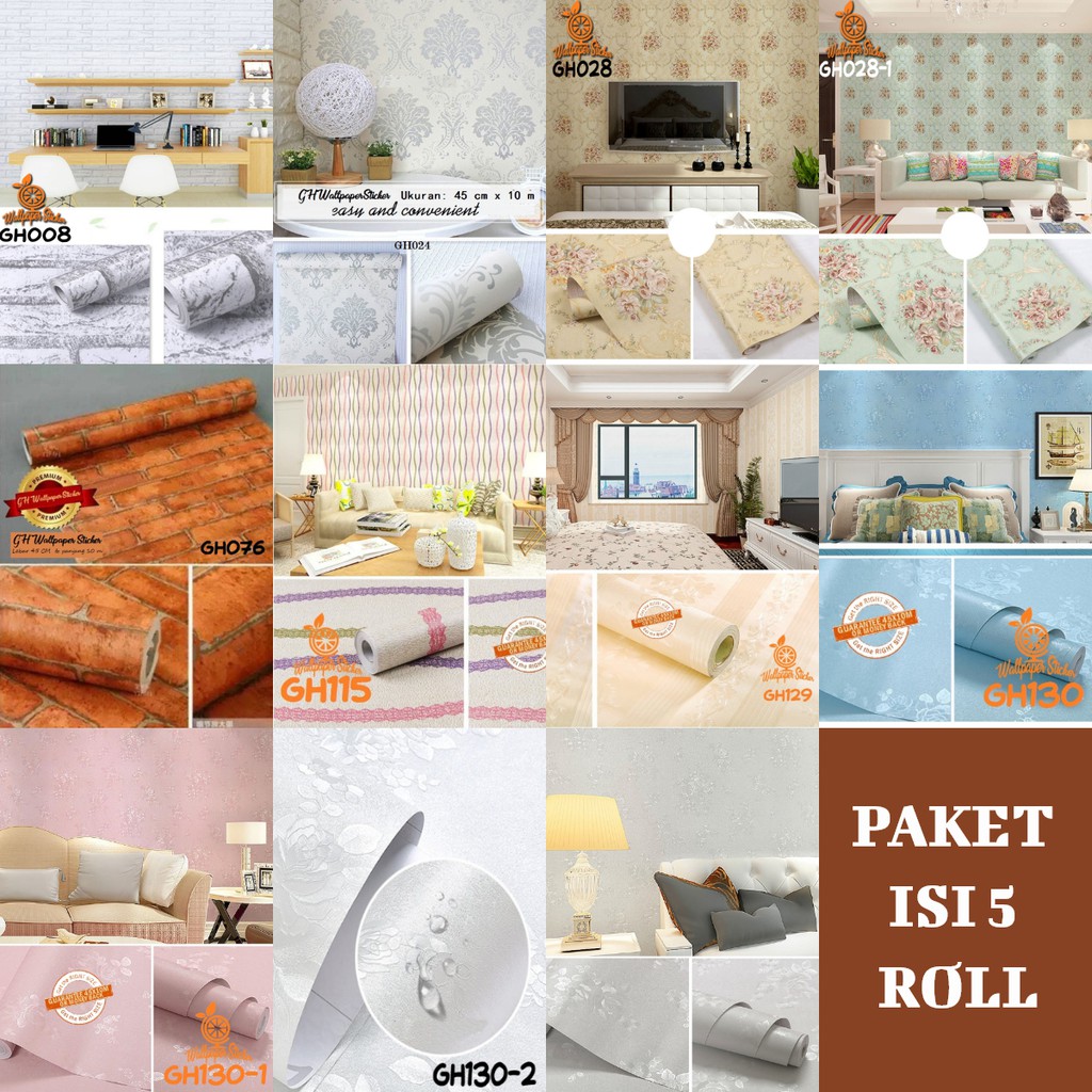 Wallpaper Dinding Ruang Tamu Wallpaper Dinding 3D Wallpaper Paket 5 Roll 45cmX9meter Wallpaper Shabby Polos