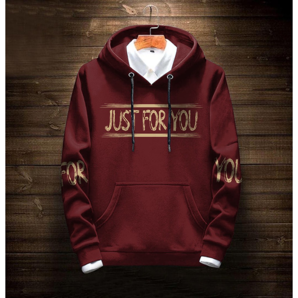 Hoodie Pria / Hodie Pria / Jaket Pria / Sweater Hoodie Just For You Bahan Fleece UK M-L