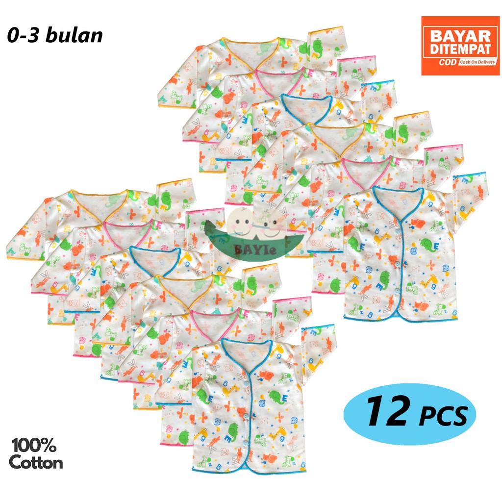 BAYIe - 12 Pcs Baju Bayi Lengan Panjang New Born 100% Katun Motif TABUR NECI RYN umur 0-3 bulan