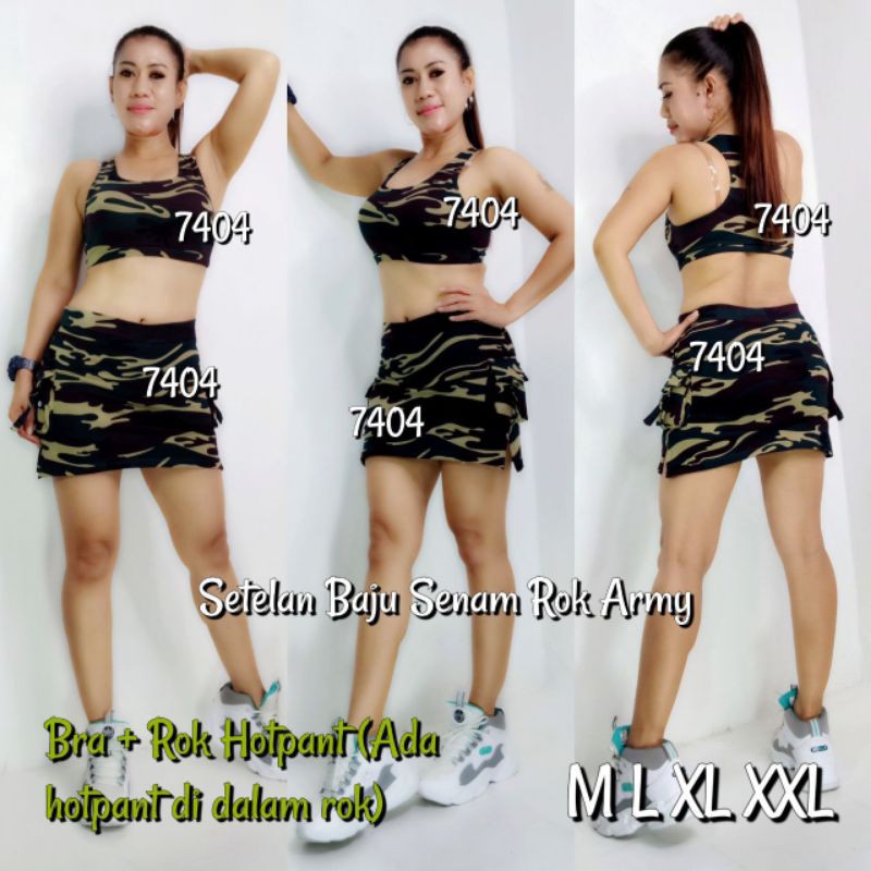 Setelan Baju Senam Aerobik Army / Loreng Aerobic Gym Fitnes Zumba