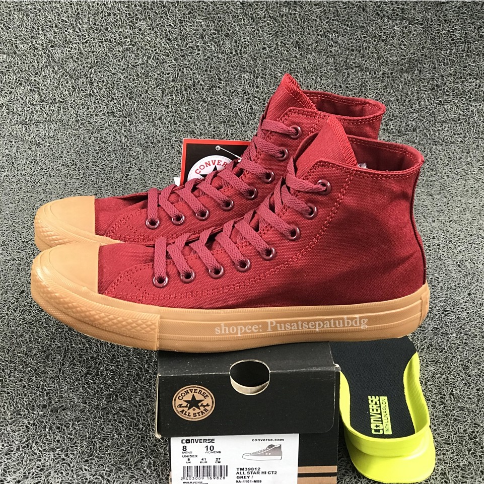 Sepatu Converse Chuck Taylor II Lunarlon High Maroon Gum