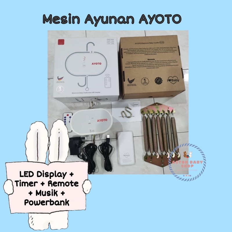 Mesin ayunan AYOTO Powerbank powered + Timer + Remote + Musik Ayunan listrik otomatis