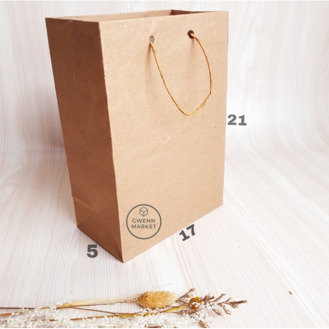 

Paper bag coklat per 12pcs 17x5x21 paperbag brownies kertas polos kraft kertas
