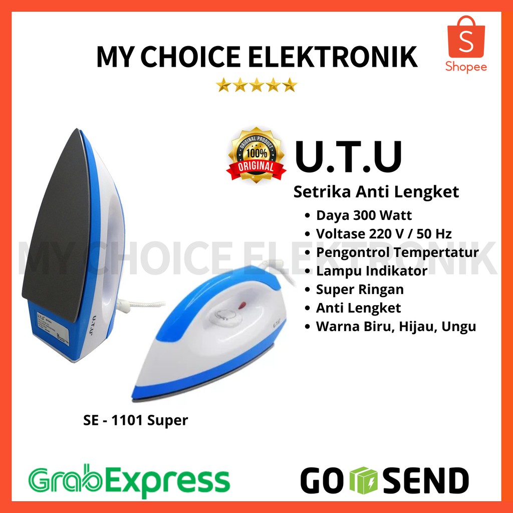 U.T.U Setrika Murah Anti Lengket SE-1101-Super UTU Garansi Resmi 1Thn