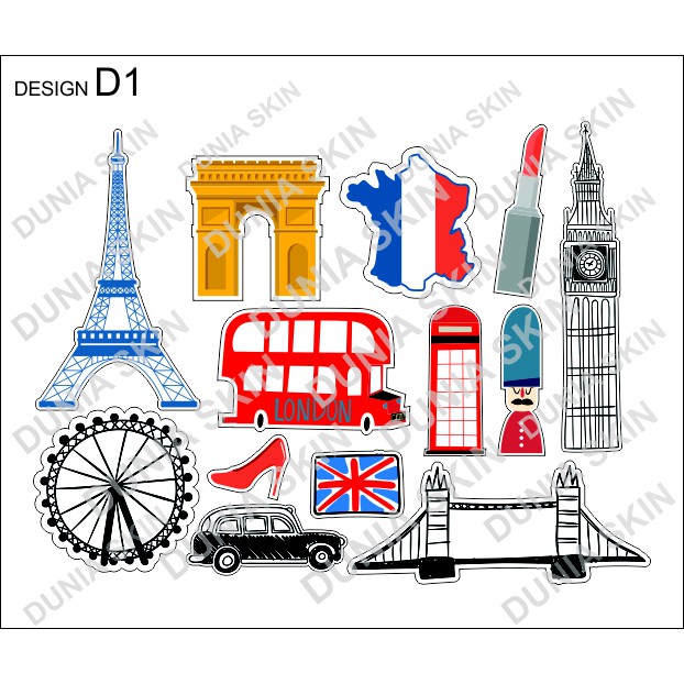 

Stiker koper Travel Label Design D1 Europe FRANCE EIFEL LONDON Famous Place