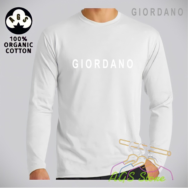 T-Shirt Distro Kaos Pria & Wanita Kaos Lengan Panjang Giordano Print Putih Premium Dewasa