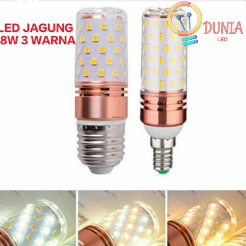 Lampu Bohlam LED 12 Watt 3 Warna Fitting E27 &amp; E14 Lampu Corn Hias