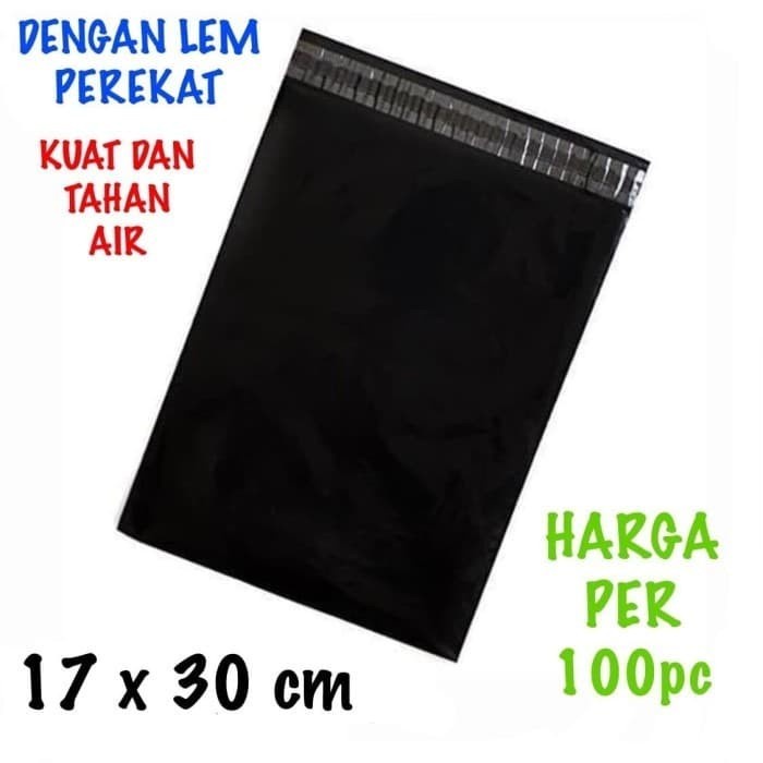 Amplop Packing Plastik Polymailer Kantong Bungkus Plastik Online 17x30 ISI 100 Hitam   - D2