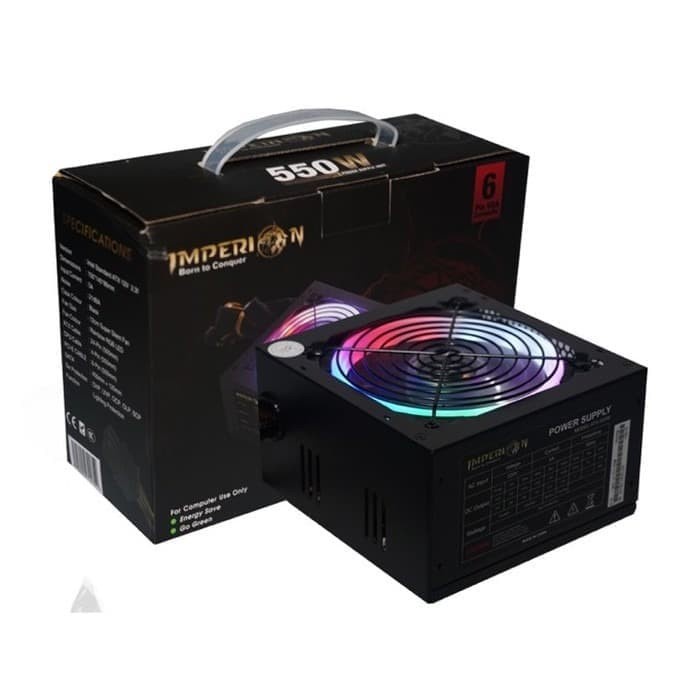 Power Supply Gaming Imperion atx 550 watt 6 pin rgb 120mm fan ps-s550 - Psu pc cpu 550w