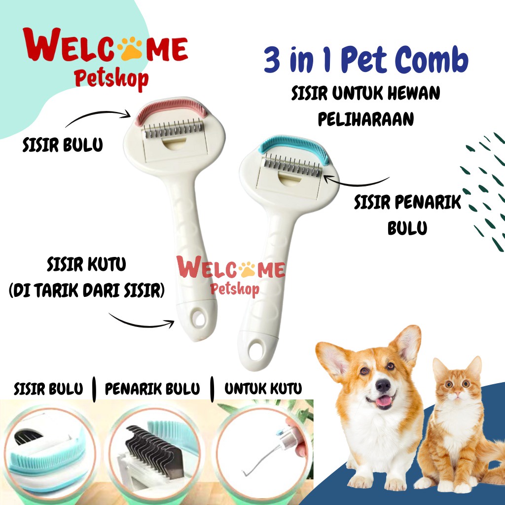 Pet Comb Sisir Bulu Anjing Kucing Kelinci Anti Fleas Ticks Kutu