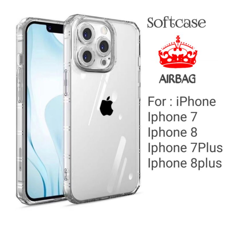 Case Iphone 7 8 Plus 7plus 8plus Airbag Full Lensa kamera Casing Cover Silikon Sofcase Silicon Clear Bening Transparan Pelindung Belakang Full Lensa kamera kontak