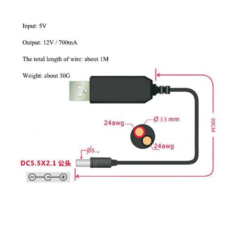 USB Converter Adapter Power Boost Line Module Cable DC 5V to DC 12V with 8 Head - ST01 - Black