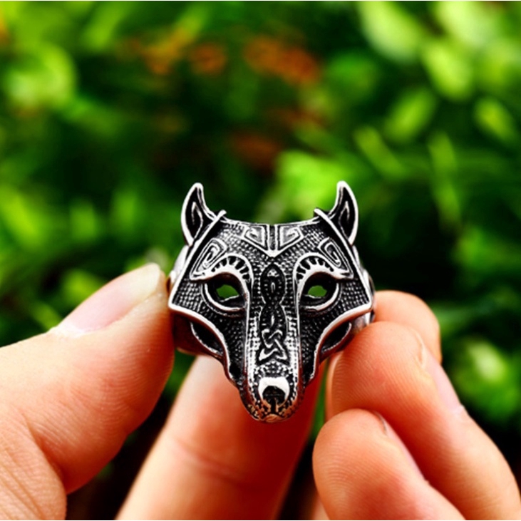 SEUSUK  Viking Nordic Wolf Animal Thor's Hammer Men's Ring Fashion Hot Jewelry