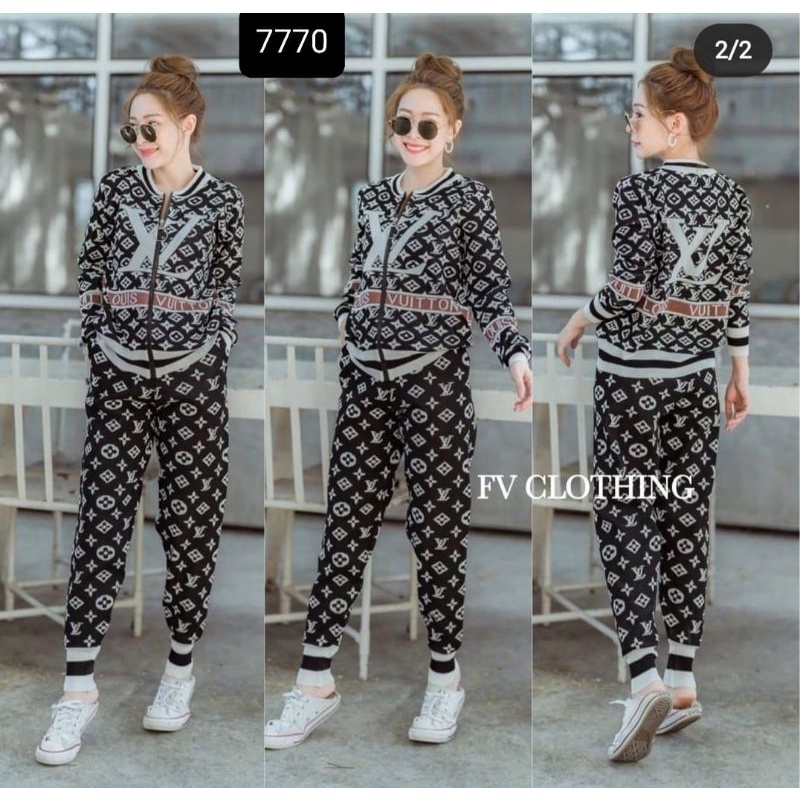 Setelan jaket LV rajut/knit import wanita premium e7770