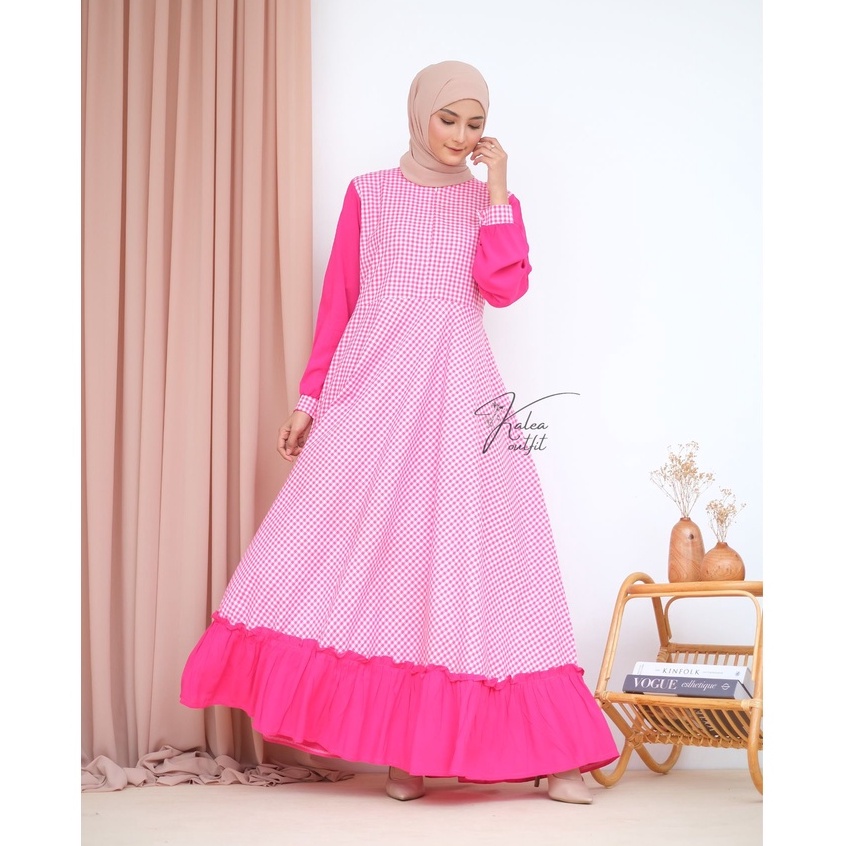 KALEAOUTFIT - ZALINA DRESS WARNA FANTA MOTIF KOTAK PREMIUM - GAMIS JUMBO MURAH BUSUI FRIENDLY SIZE XXL - KOREAN STYLE TERBARU - FASHION MUSLIM WANITA LIMITED EDITION - BAJU REMAJA KEKINIAN - BISA COD