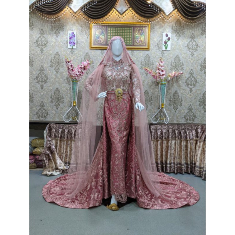 GAUN FULL PAYET EKOR MEWAH MODERN//GAUN TILE TRIDI WEDDING//BESKAP