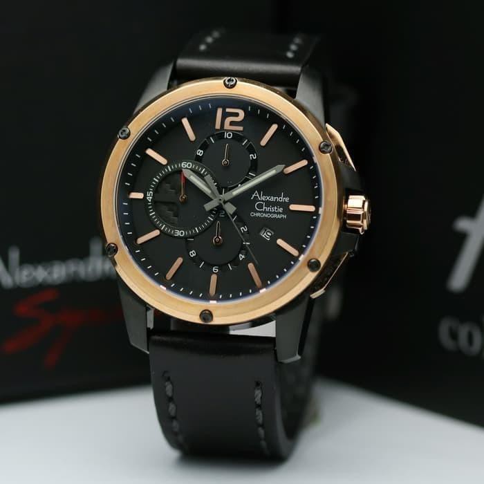 Jam Tangan Cowok Alexandre Christie AC 6486 Alexandre Christie AC6486 Black Rosegold Original