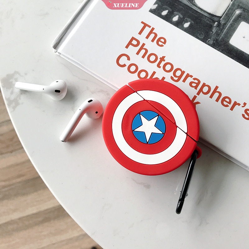 Cover Pelindung Bahan Silikon Motif Captain America Untuk AirPods 1 2