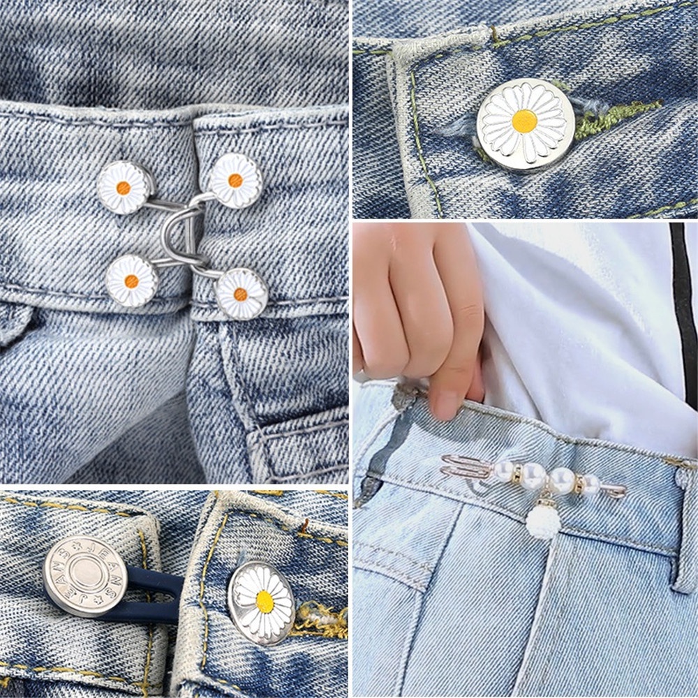 (Cod Tangding) 10pcs / Kotak Kancing Metal Motif Bunga Aster Untuk Celana Jeans