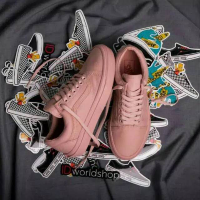 SEPATU43 VANS AUTHENTIC FULL PINK HITAM POLOS WHITE PUTIH OLDSKOOL ERA