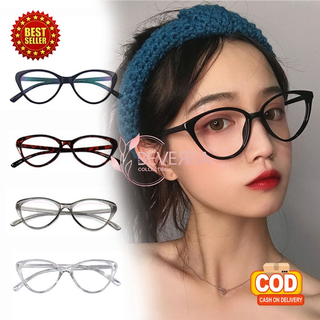 Kacamata Wanita Korea Dewasa Bingkai Cat Eye Lensa Anti Radiasi Aksesoris Fashion Trendy KCM11