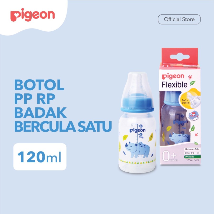 PIGEON BOTOL PP RP 120 ML BADAK BERCULA SATU W/ S TYPE SILICONE NIPPLE 010843