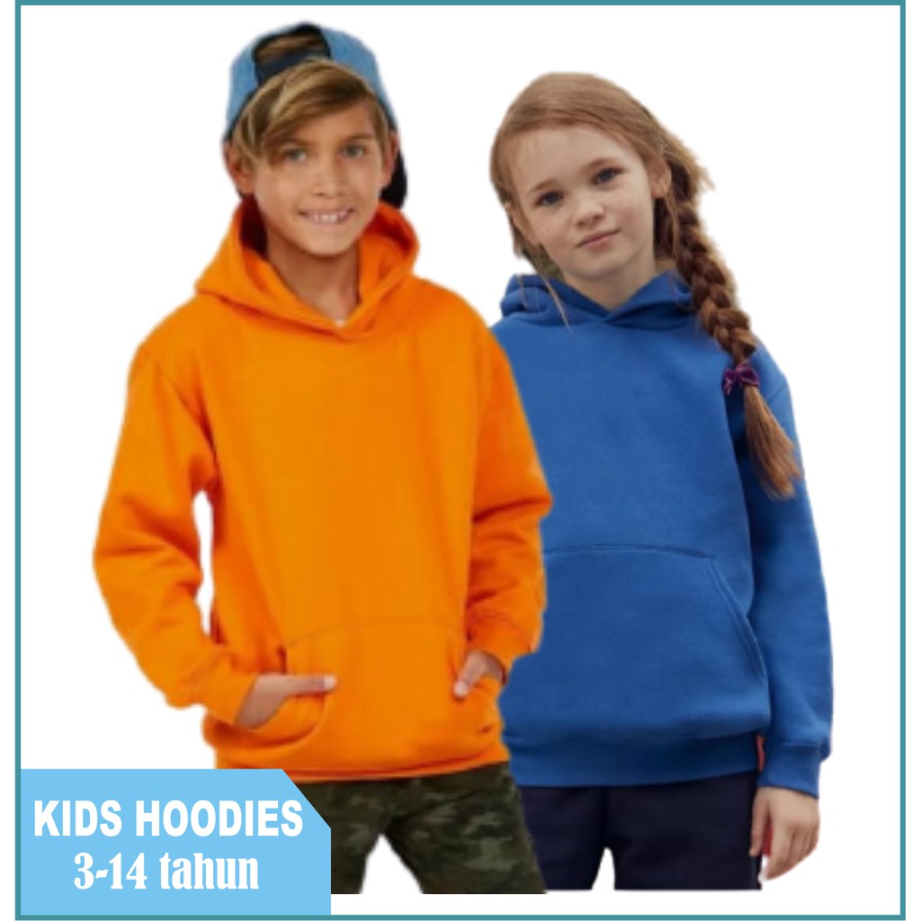 Jaket Sweater Hoodie Anak Perempuan laki laki 3 - 12 Tahun Tebal Hangat Polos IMPORT warna hitam,abu