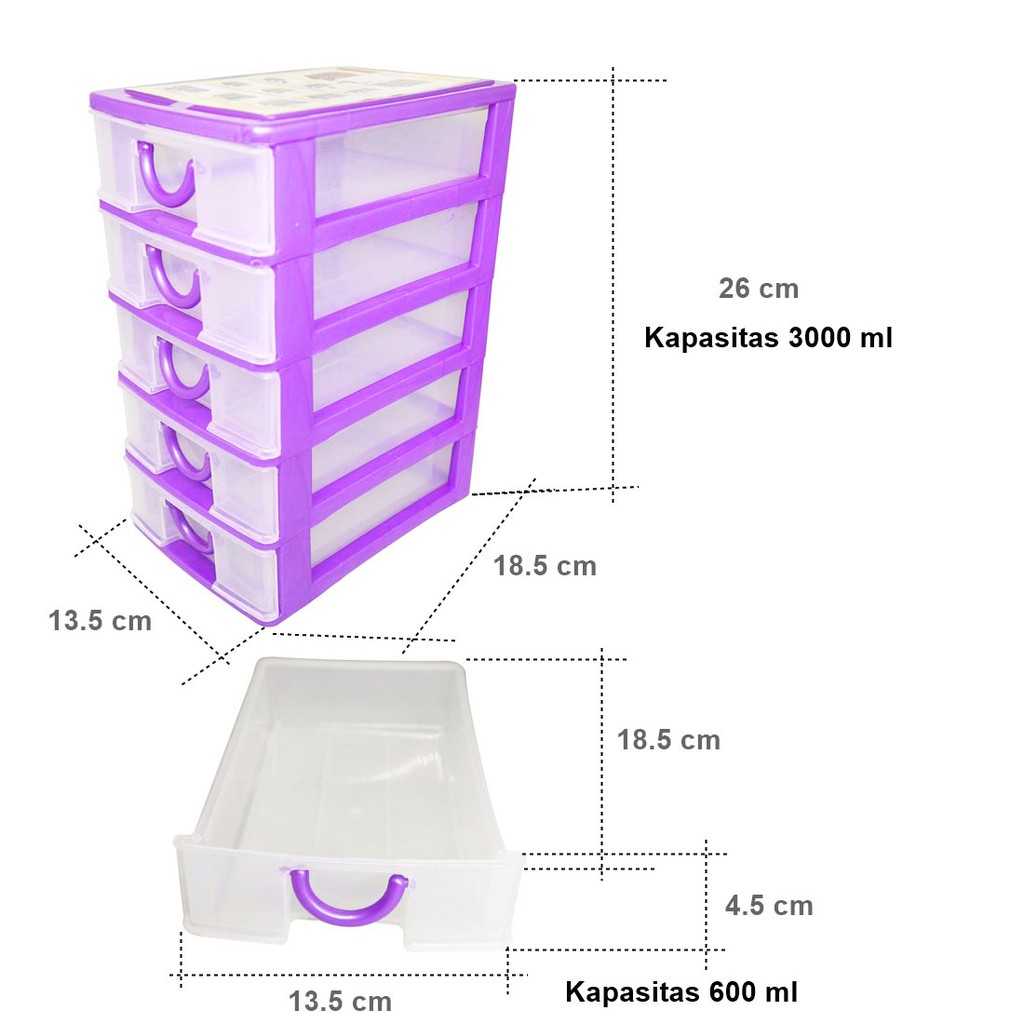 Victory Mini Container S Susun 5 Ukuran 13,5 x 18,5 x 26 cm