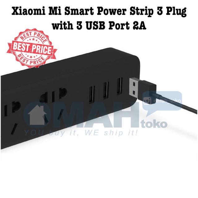 (ORIGINAL) Xiaomi Mi Smart Power Strip 3 Plug With 3 USB Port 2A Colokan Xiaomi