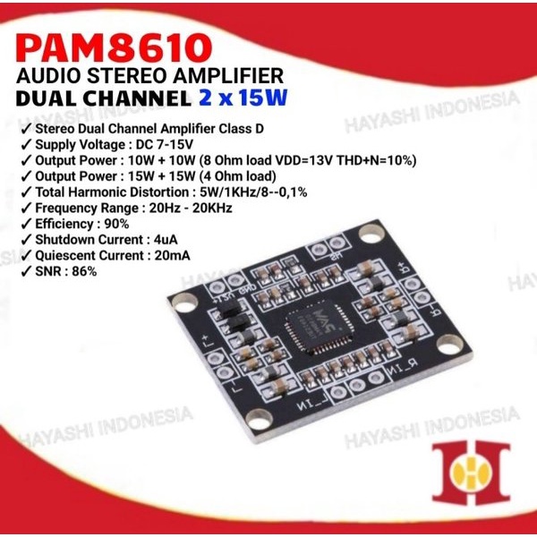 Modul Stereo Amplifier Audio Dual Channel 2x15W Class D PAM8610
