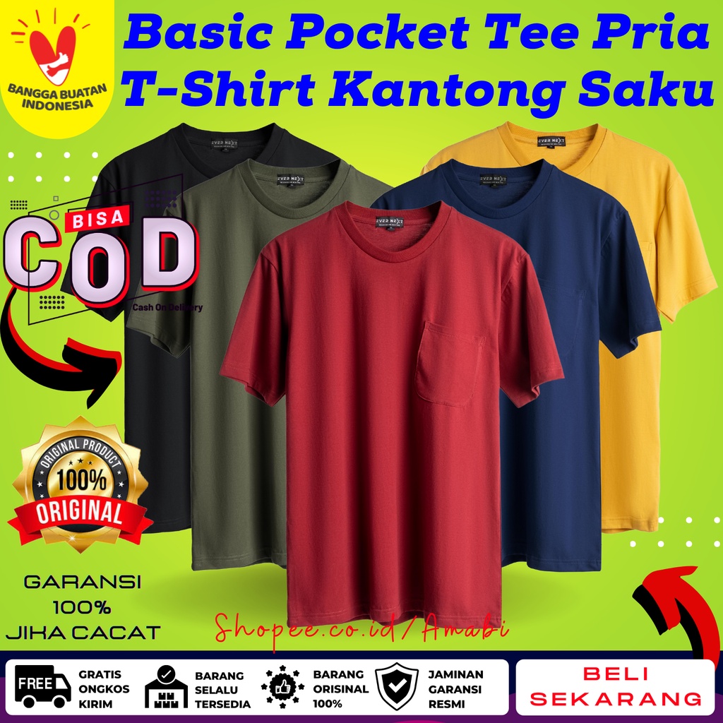 Kaos Polos Pria Pocket Tee Pria T-Shirt Kantong Kaos Saku Pria Baju Distro Pria Combed 30S