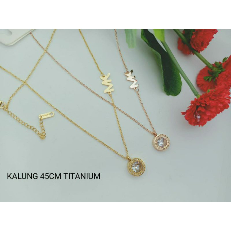 Fourfashion Kalung Titanium Batu Permata Round MK Anti Karat