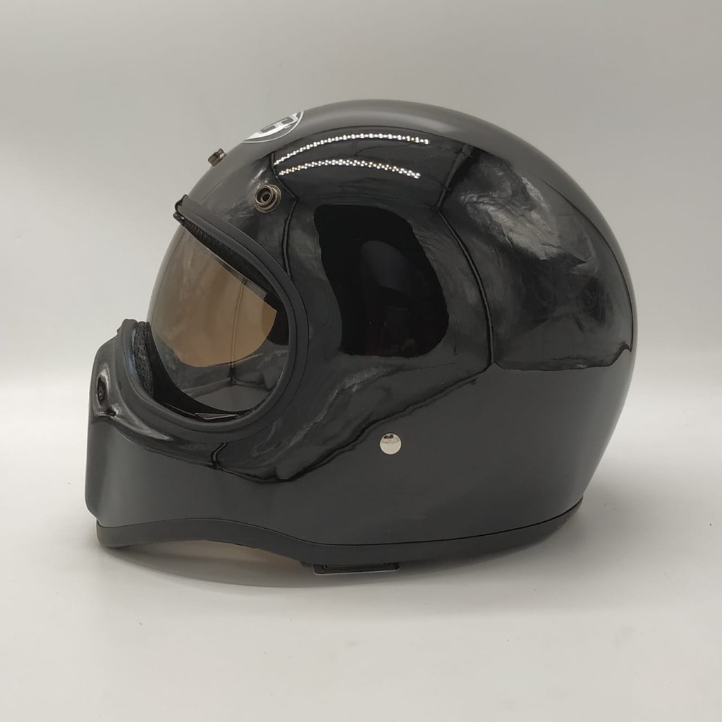 Helm Cakil HBC Black hitam Glossy Polos + Inner Visor Chrome ( Fullface / Retro / Klasik )