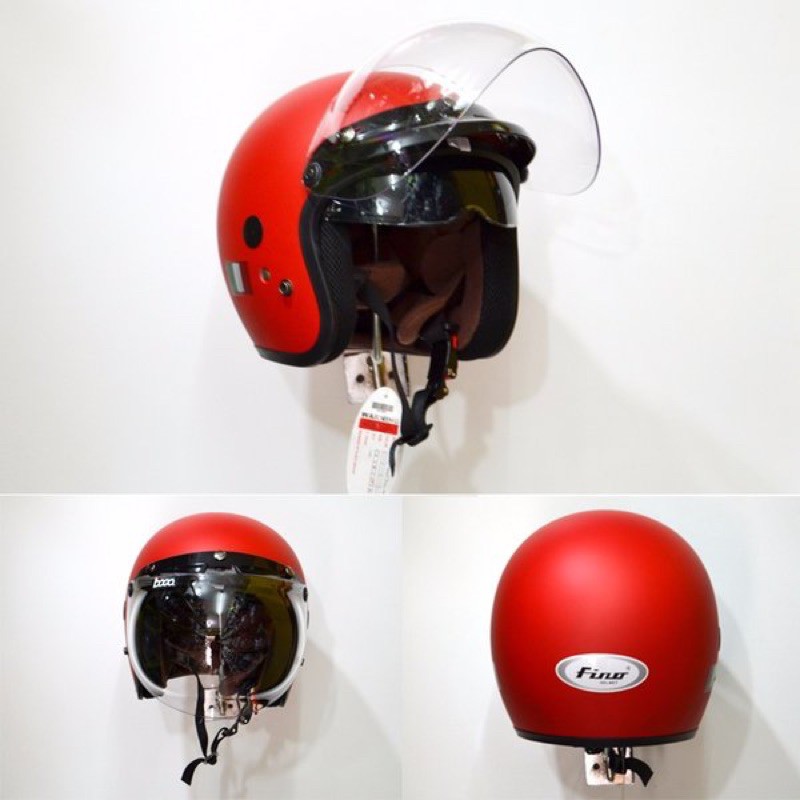 helm bogo retro fino barcode double visor merah ferrari dop original