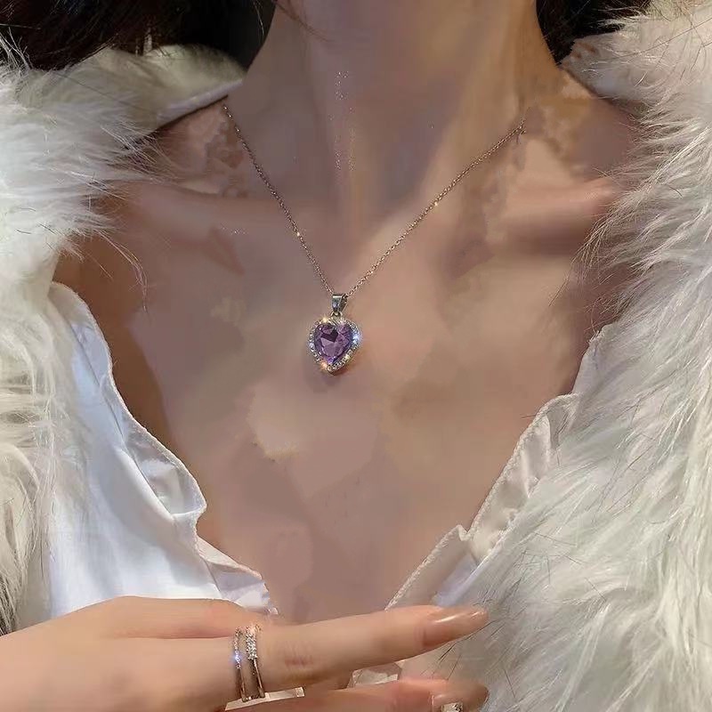 High-end pribadi ins kalung ungu cinta permata berlian imitasi rumbai kalung hollow-out elegan ranta