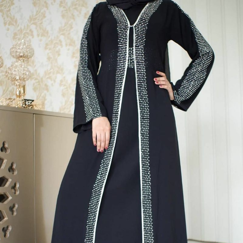 Promo Abaya saudi kombinasi , jubah syar'i murah abaya hitam wanita muslim dress outer mewah