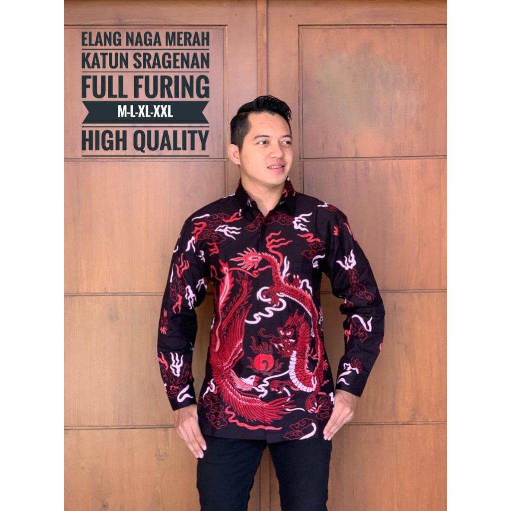 Elang Naga Merah Kemeja Batik Solo Lengan Panjang Atasan Modern Premium Original Produsen Pabrik