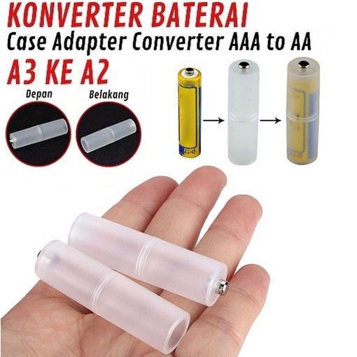 Converter Battery AAA to AA Kotak Rumah Holder Case Casing Baterai Konverter Batre A2 ke A3 Plastik Batere Jam