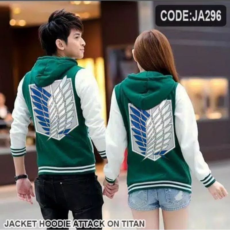 jaket anime attack on titan snk  hijau baseball zipper