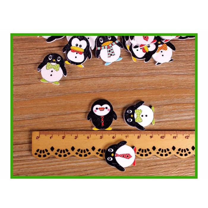 Kancing Kayu Dua Lubang - Pinguin Pattern (10pcs)