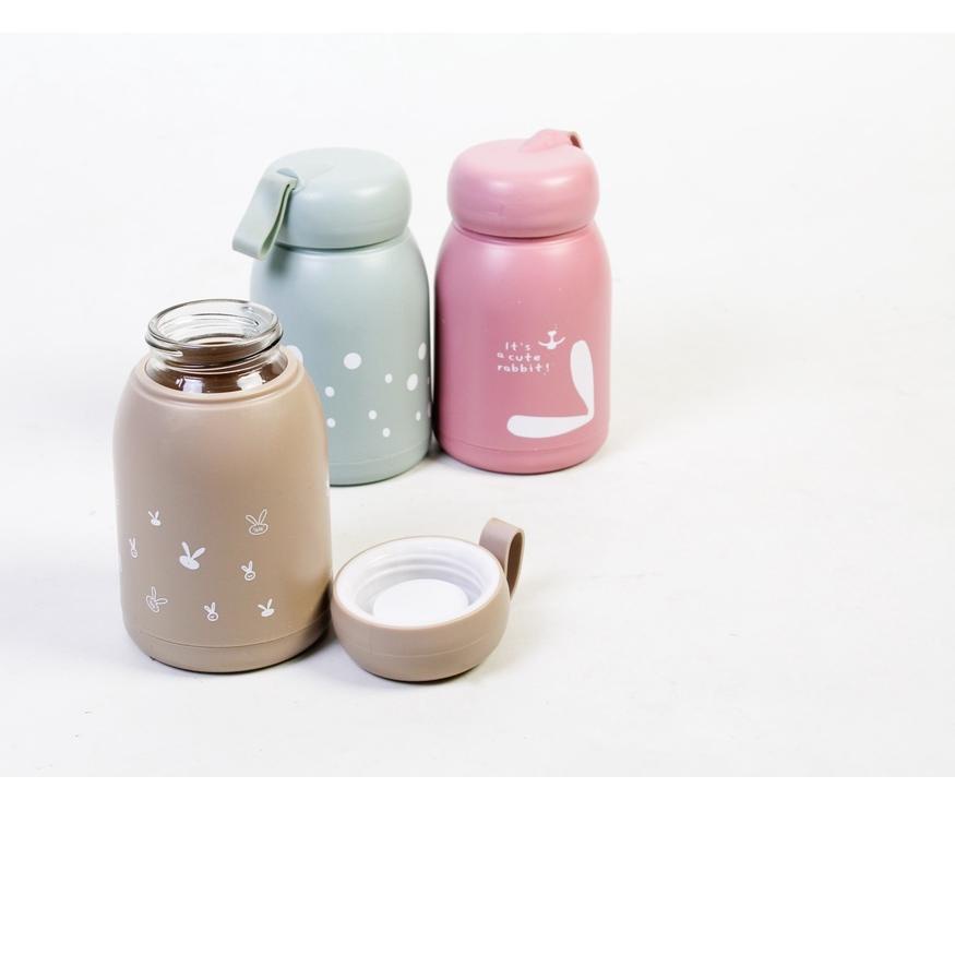 Botol Minum Gelas Kaca Motif Rabbit 330ml BPA FREE